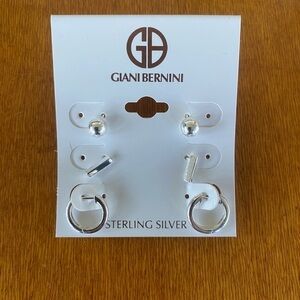 NEW Giani Bernini 3 Piece Earrings Sterling Silver Hoops Studs